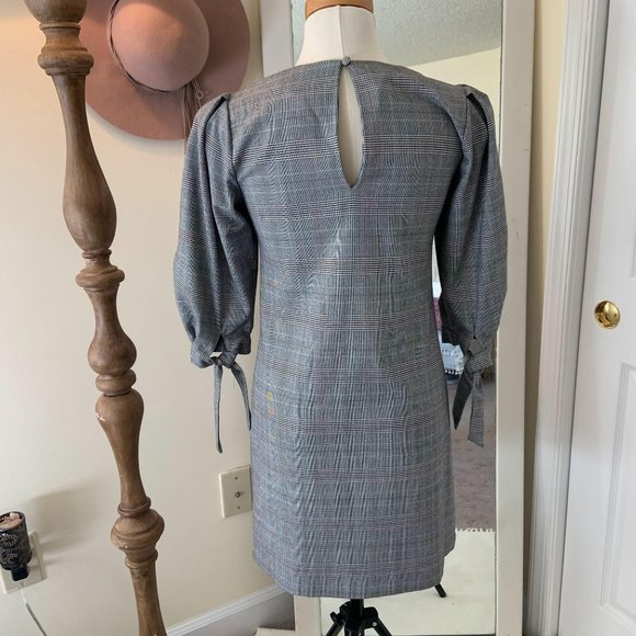 H&M Plaid Gingham Picnic Mini Dress Balloon Sleeve - Picture 10 of 10